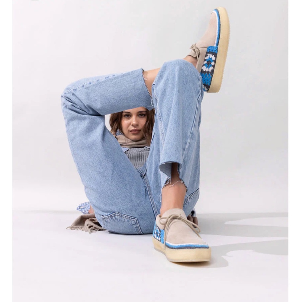Free People NEW LaidBack London Komo Crochet Moccasin Sand Blue Multi 🌈 - Picture 7 of 11